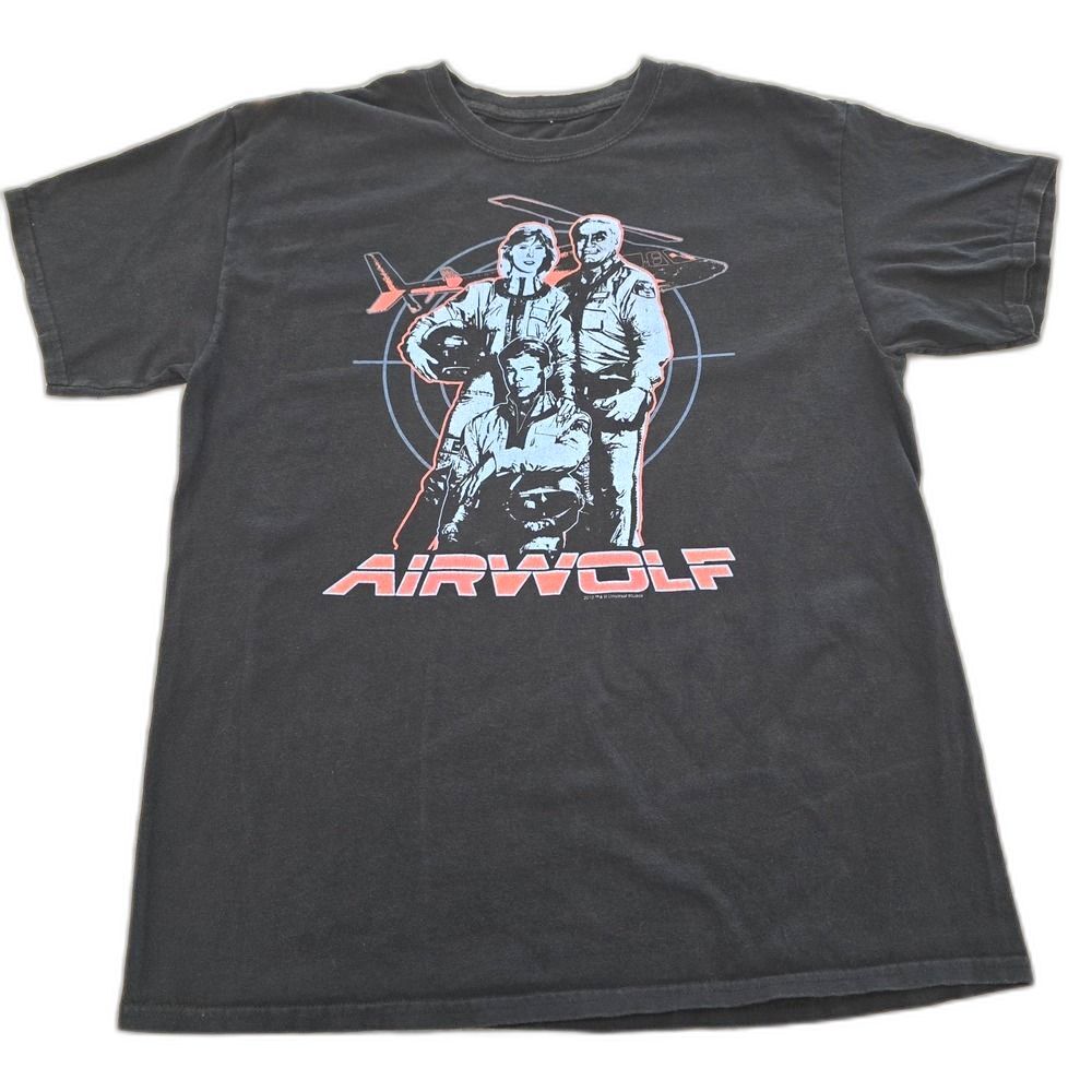 Airwolf Shirt Mens Large Black TV Show Helicopter Graphic T-Shirt Tee 2010 Retro